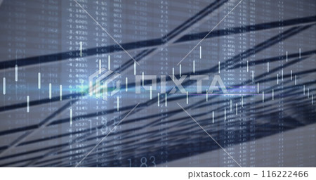 Image of data processing against close up of a tall building 116222466