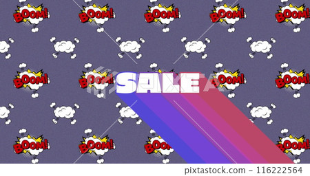 Image of sale text over boom text on cloud against abstract background Image of sale text over boom text on cloud against abstract background 116222564