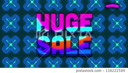 Image of huge sale text over multicolored waves pattern against x symbols in background 116222584