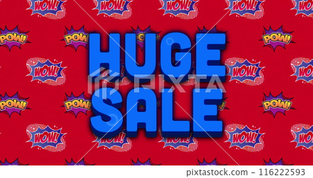 Image of huge text over wow and paw text in speech bubbles against red background 116222593