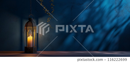 Arabic lanterns Light Lamp with dark blue grungy backdrop. Islamic Ramadan Kareem, iftar festival or Eid Mubarak banner background Arabic lanterns Light Lamp with dark blue grungy backdrop. Islamic Ramadan Kareem, iftar festival or Eid Mubarak banner background 116222699