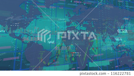 Image of statistics and financial data processing over world map Image of statistics and financial data processing over world map 116222781