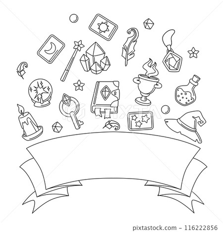 Background with magic items. Witchcraft alchemy mystery elements. 116222856