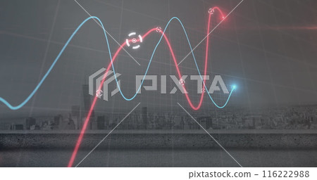 Image of statistical data processing against aerial view of cityscape Image of statistical data processing against aerial view of cityscape 116222988
