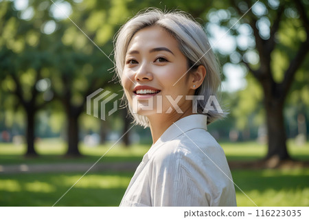 Beautiful woman with gray hair AI-generated image 116223035