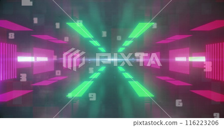 Image of falling numbers over digital tunnel, copy space Image of falling numbers over digital tunnel, copy space 116223206