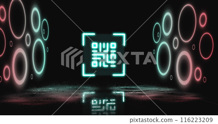 Image of qr code over geometrical shapes, copy space Image of qr code over geometrical shapes, copy space 116223209