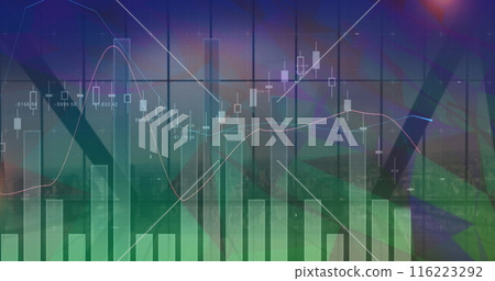 Image of financial data processing over cityscape 116223292