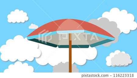 Image of umbrella over sky with moving clouds Image of umbrella over sky with moving clouds 116223318