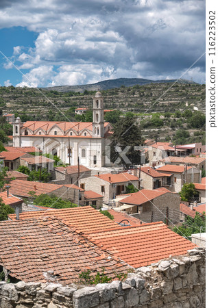 Traditional village of Lofou with church and tiled roofs. Limassol District, Cyprus 116223502