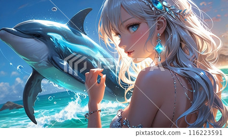 女孩是海豚，只生活在乾淨的海洋裡。 116223591