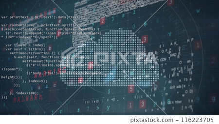 Digital cloud icon composed of code and data symbols Digital cloud icon composed of code and data symbols 116223705