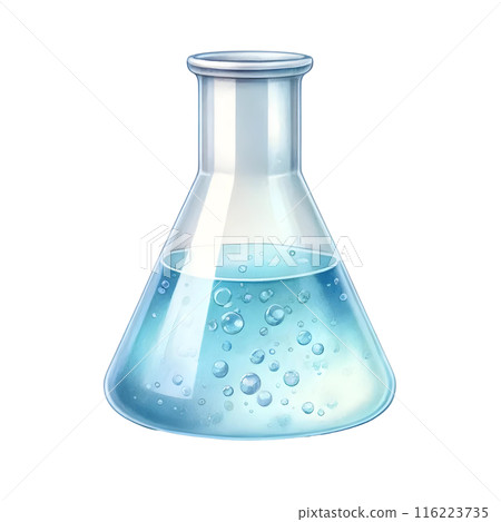 blue chemical flasks with liquid 116223735