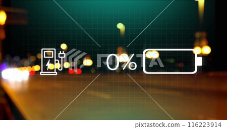 Digital display showing battery icon and charging symbol Digital display showing battery icon and charging symbol 116223914