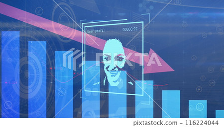 Digital profile of person displayed on a futuristic screen with various data charts 116224044