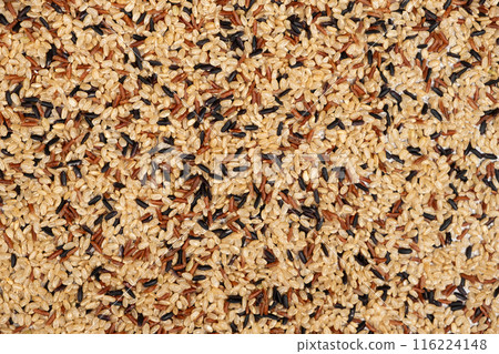 Mix of white, red and black rice, top view, close up Mix of white, red and black rice, top view, close up 116224148