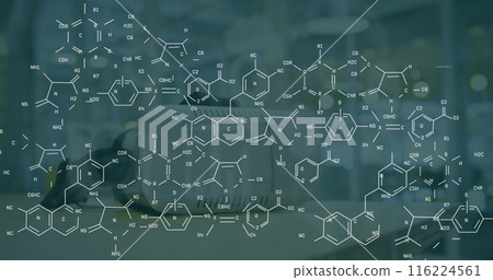 Image of chemical formulas over vr headset 116224561