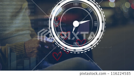 Image of clock and data processing over african american man using smartphone Image of clock and data processing over african american man using smartphone 116224585