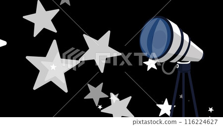 Image of multiple white stars falling and telescope on black background Image of multiple white stars falling and telescope on black background 116224627