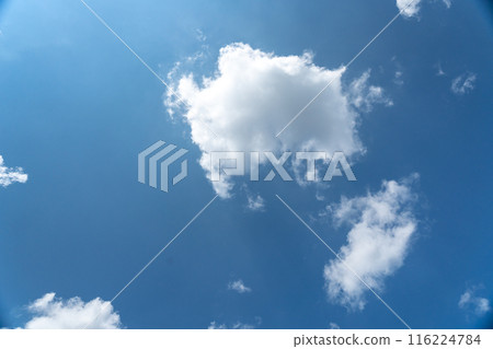 Blue Sky with White Clouds, Sunny Cloudy Sky Texture Background, Fluffy Clouds Pattern, Sunny Cumulus 116224784