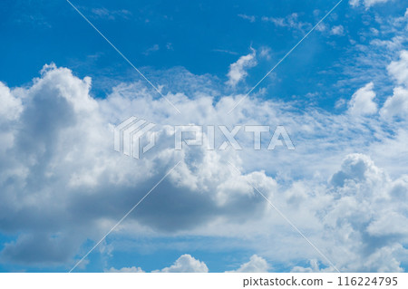 Blue Sky with White Clouds, Sunny Cloudy Sky Texture Background, Fluffy Clouds Pattern, Sunny Cumulus Blue Sky with White Clouds, Sunny Cloudy Sky Texture Background, Fluffy Clouds Pattern, Sunny Cumulus 116224795