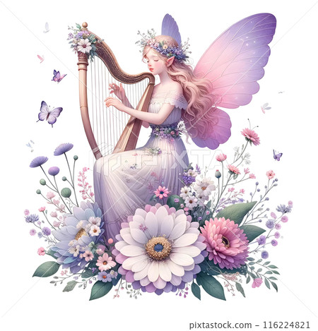 3d fairy playing harp 116224821