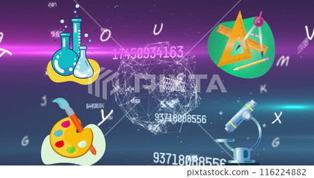 Image of school icons over data processing Image of school icons over data processing 116224882