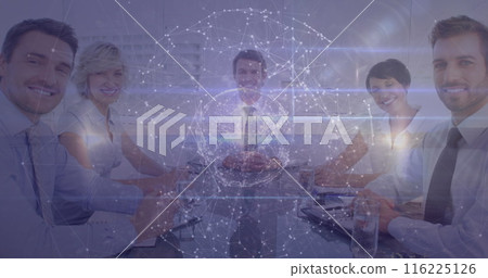 Image of globe with connections data processing over business people in office 116225126