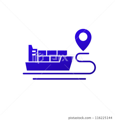 cargo container ship, maritime route icon 116225144