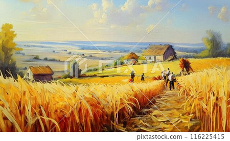 Autumn farm work, golden harvest 116225415