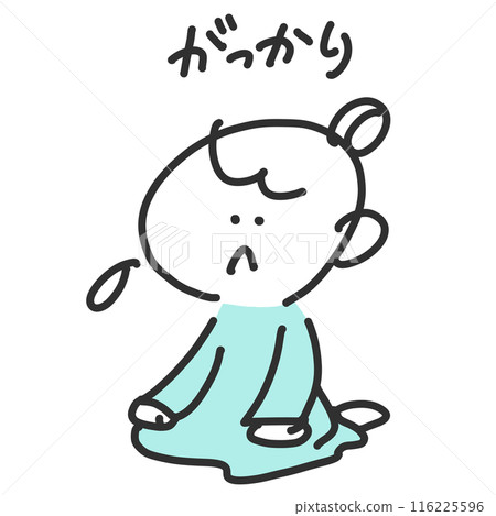 A girl sitting down in disappointment, disappointment, depression, cute line drawing illustration 116225596