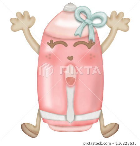 Set of ballpoint pen,hand drawn cartoon style,pink with green ribbon and Funny cartoon stationery characters,concept back to school. 116225633