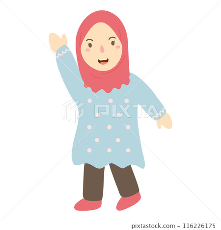 little girl with hijab gave a greeting  116226175