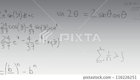 Image of mathematical equation and diagrams against abstract background Image of mathematical equation and diagrams against abstract background 116226251