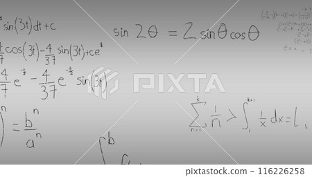 Image of mathematical data processing on grey background Image of mathematical data processing on grey background 116226258