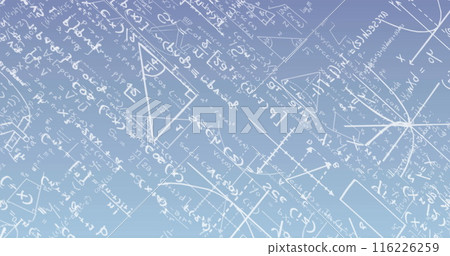 Image of mathematical data processing on blue background 116226259