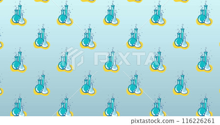 Image of chemical beakers icons on blue background 116226261