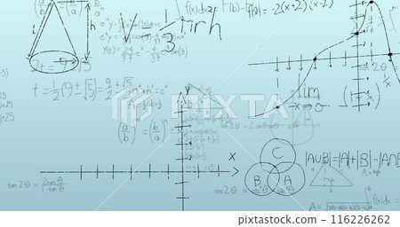 Image of mathematical data processing on blue background Image of mathematical data processing on blue background 116226262