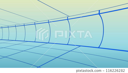 Image of tunnel with blue pattern over blue and yellow background Image of tunnel with blue pattern over blue and yellow background 116226282