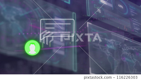 Image of social media icons and financial data processing 116226303