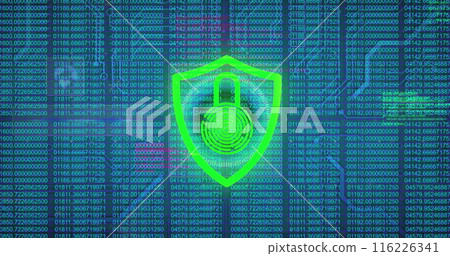 Image of security padlock icon over data processor, round scanner and microprocessor connections Image of security padlock icon over data processor, round scanner and microprocessor connections 116226341