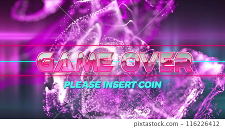 Image of game over text over purple shapes on black background Image of game over text over purple shapes on black background 116226412