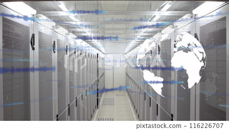 Image of globe and data processing over computer servers 116226707