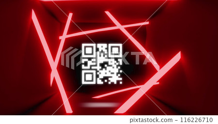 Image of qr code and neon lines on black background 116226710