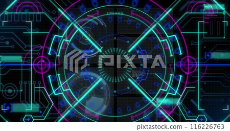 Image of interface with round scanner, microprocessor connections and data processing Image of interface with round scanner, microprocessor connections and data processing 116226763