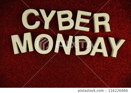 Cyber Monday alphabet letters on red glitter background Cyber Monday alphabet letters on red glitter background 116226866