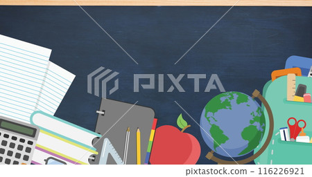 Image of school icons and copy space over black background Image of school icons and copy space over black background 116226921