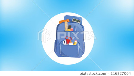 Image of schoolbag icon over blue background 116227004