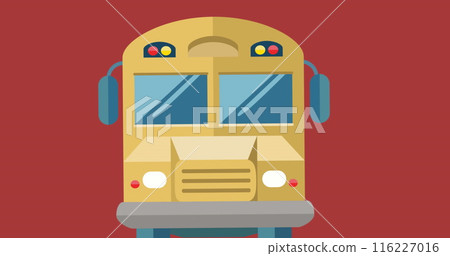 Image of school bus icon over red background Image of school bus icon over red background 116227016