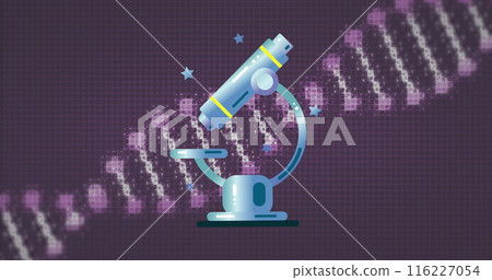 Image of telescope school icon and dna strand on purple background 116227054